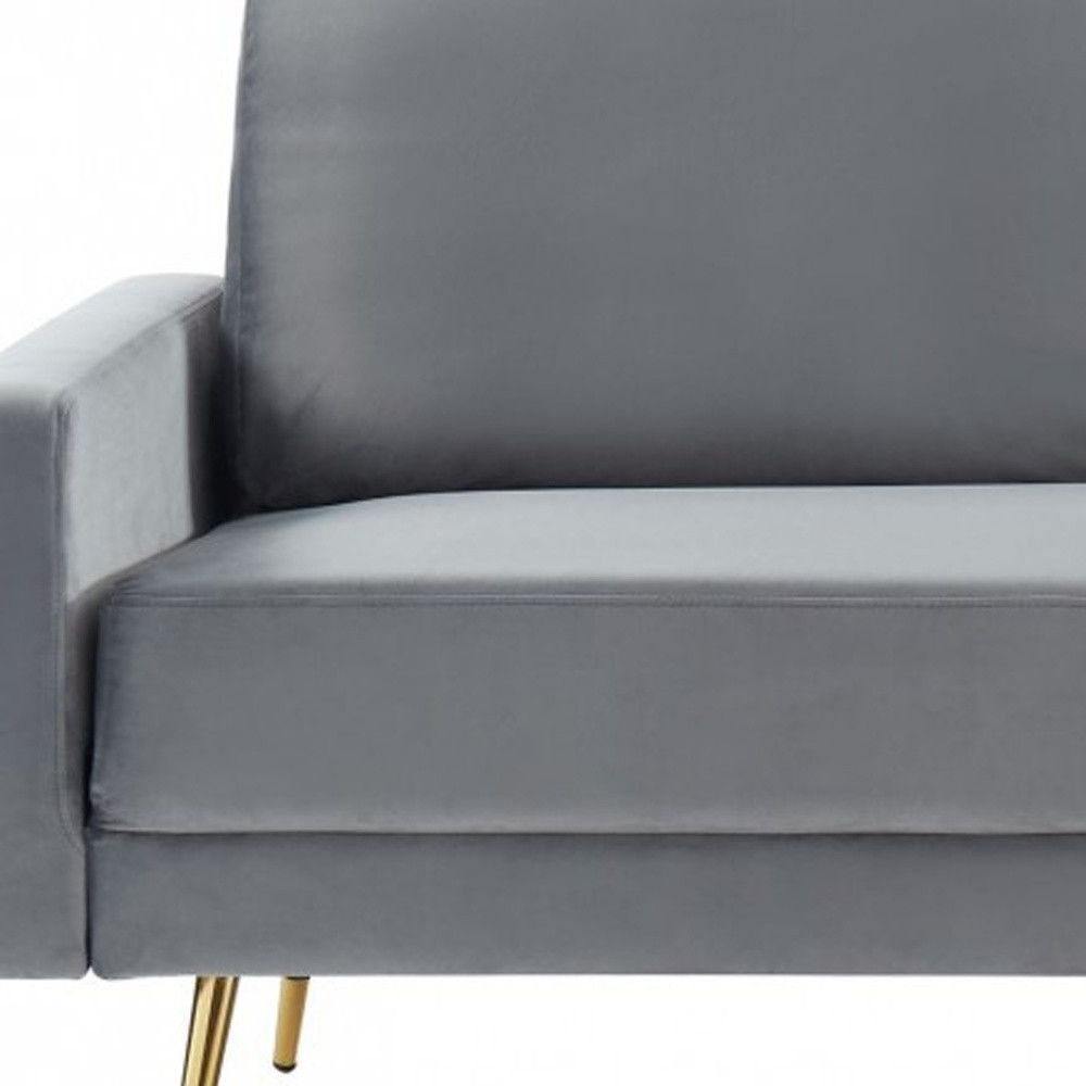 Velvet Sofa With Brass Legs - Gray