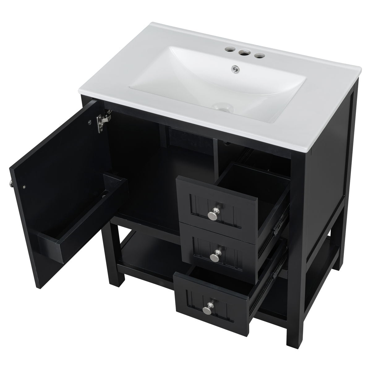 Transitional Style Bathroom Vanity Cabinet Combo With Ceramic Sink