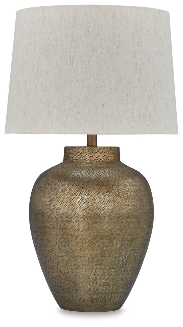 Madney - Antique Gold Finish - Metal Table Lamp by Signature Design by Ashley® | Bel Furniture