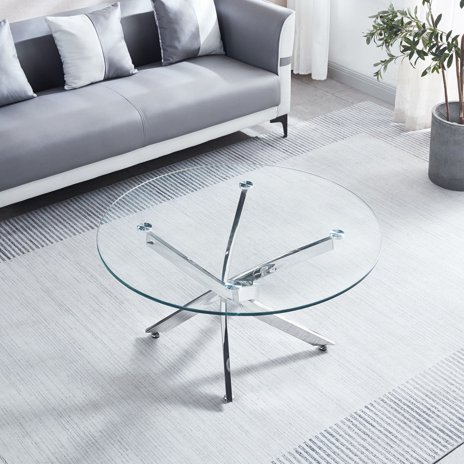 Modern Round Tempered Glass Coffee Table With Chrome Legs