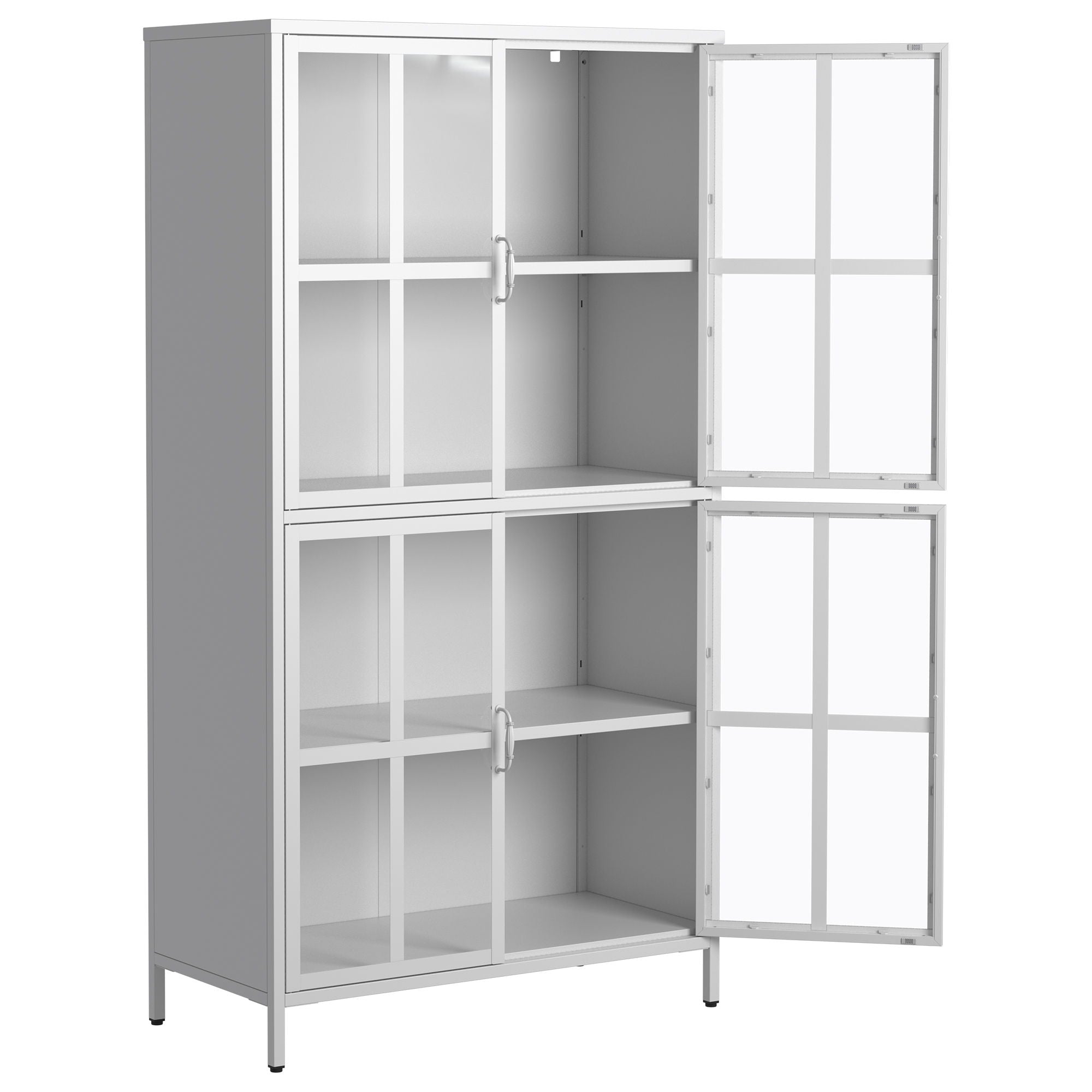 Premium Metal Storage Cabinet With Tempered Glass Doors, Adjustable Shelves, Anti-Tipping Device, Magnetic Silent Closure, And Adjustable Feet For Home And Office Use