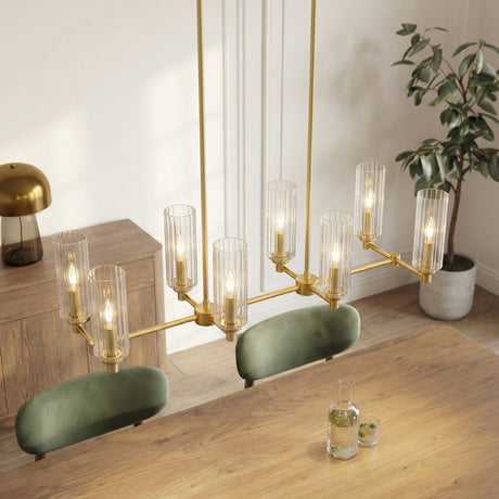 Willow - 8 Lights Island With Clear Ribbed Pendant Lamp Satin - Antique Brass / Clear / Gold - view 2