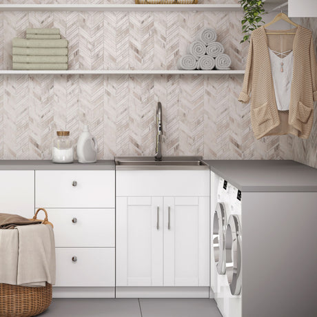 Shaker - Modern Wide, Laundry Cabinet With Faucet And Stainless Steel Sink - view 5