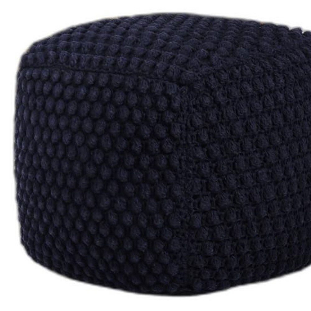 Cotton Blend Pouf Ottoman - Navy Blue