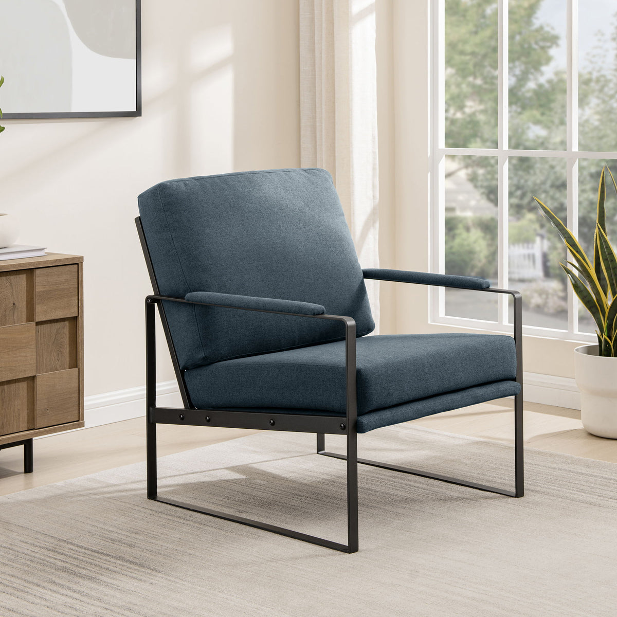 Contemporary Square Metal Frame Accent Chair by Walker Edison | Bel Furniture