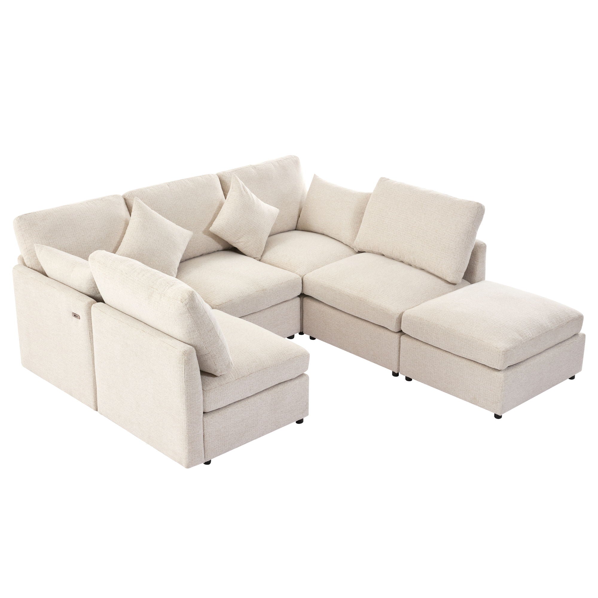 Sectional Sofa Modular Sofa U - Shaped Sofa Couch Sofa Bed L - Shaped Sofa With A Movable Ottoman And Two USB Ports For Living Room