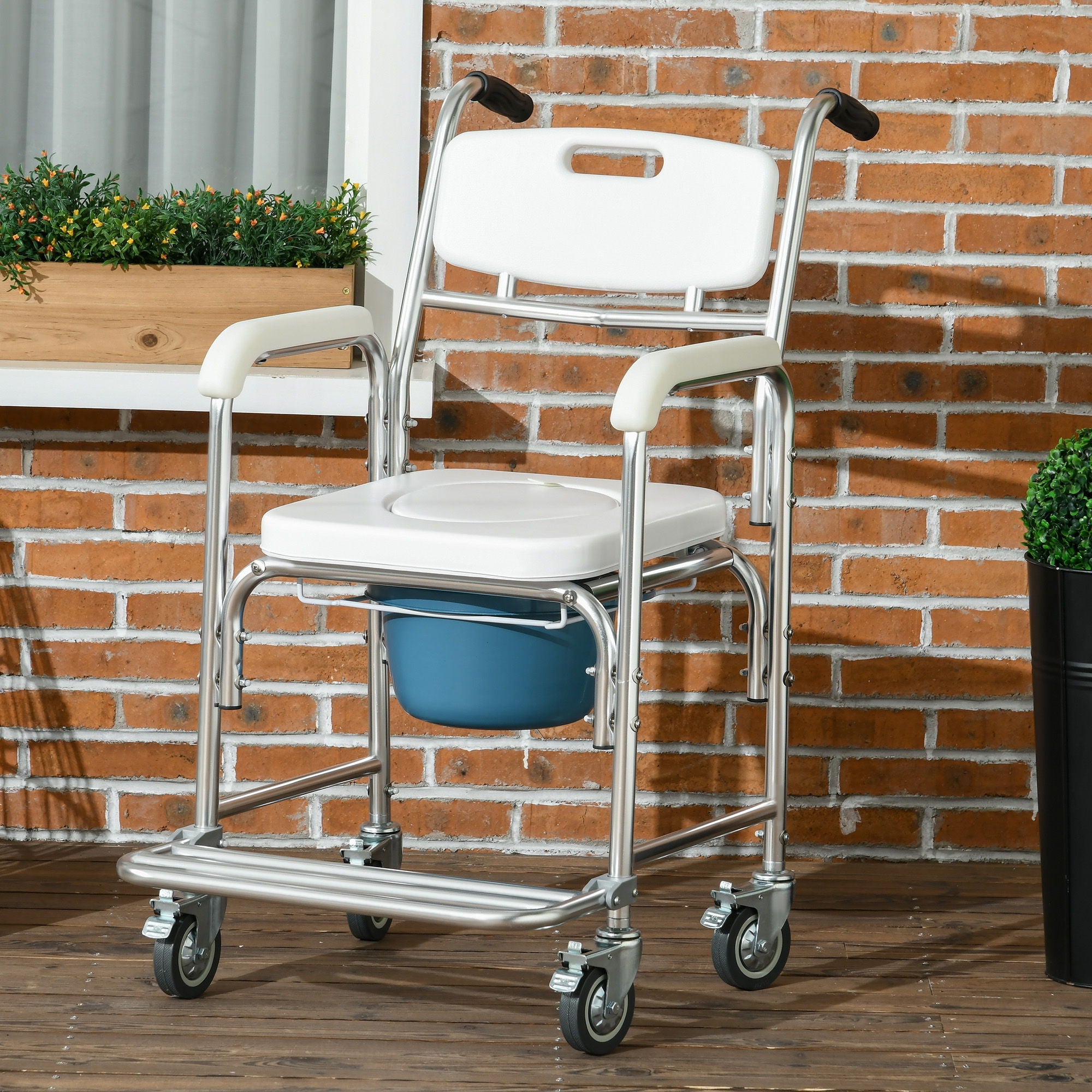 Homcom - Shower Commode Wheelchair, Padded Seat, 330 Lbs - White