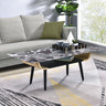Landon - Coffee Table With Glass Marble Texture Top And Bent Wood Design by Lilola Home | Bel Furniture