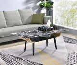 Landon - Coffee Table With Glass Marble Texture Top And Bent Wood Design by Lilola Home | Bel Furniture