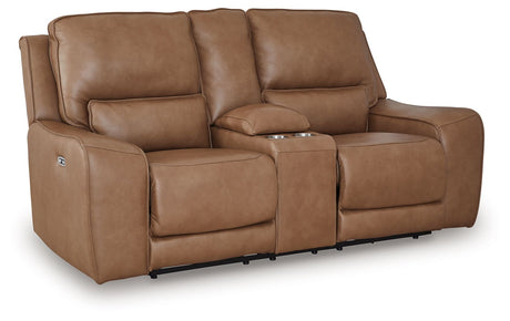 DeepWakes - Caramel - Power Reclining Loveseat / Console / Adjustable Headrest by Signature Design by Ashley® | Bel Furniture