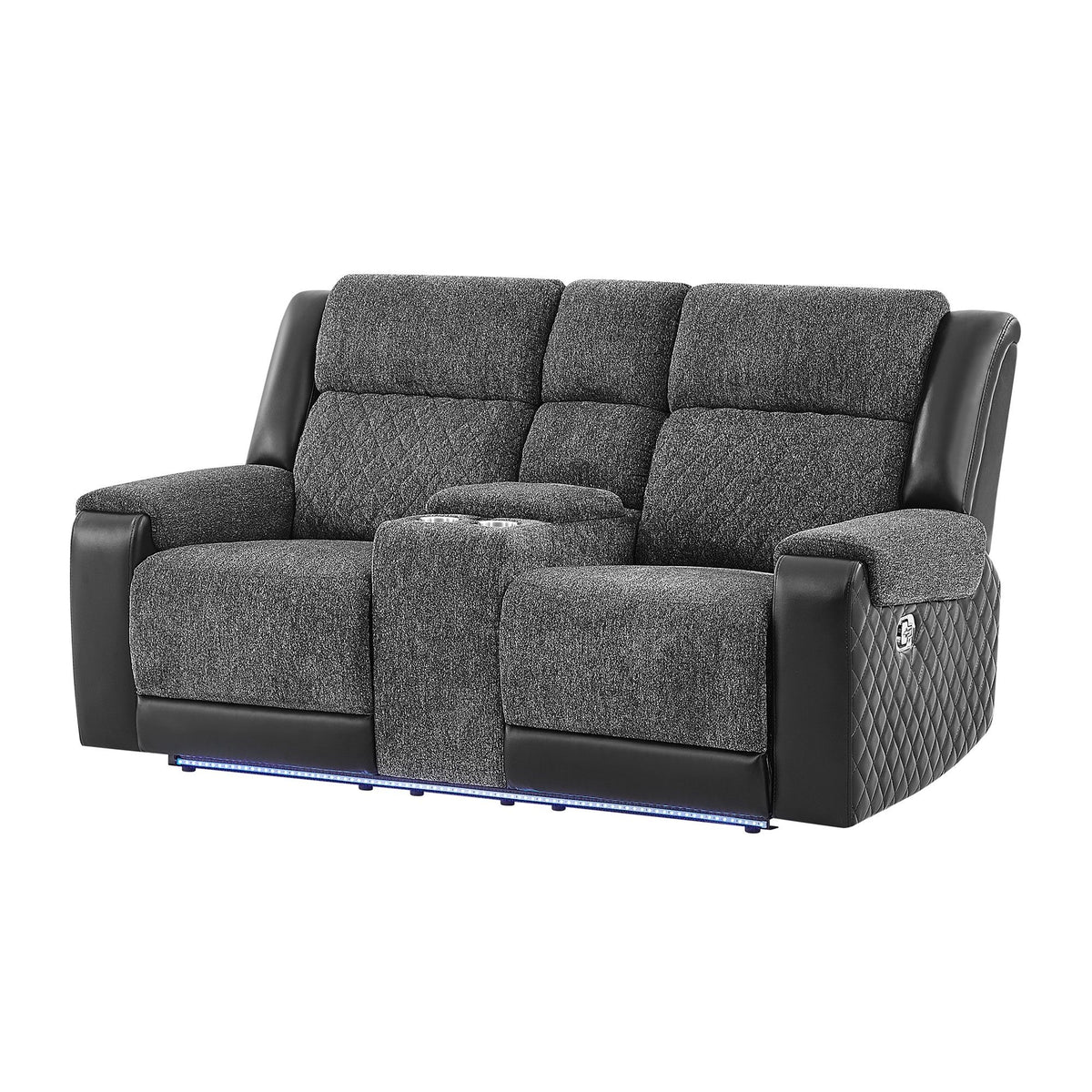 Alicia - Console Reclining Loveseat With Immersive Sound & Blue LED - Black / Gray