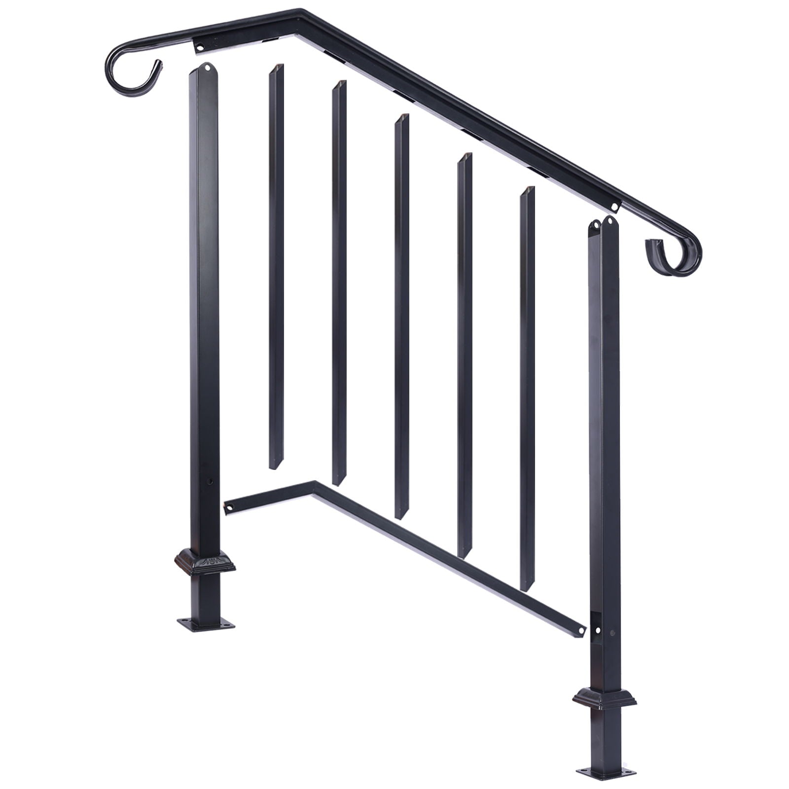 Handrails For Outdoor Steps, Fit 2 Or 3 Steps Outdoor Stair Railing, Wrought Iron Handrail, Flexible Porch Railing, Transitional Handrails For Concrete Steps Or Wooden Stairs