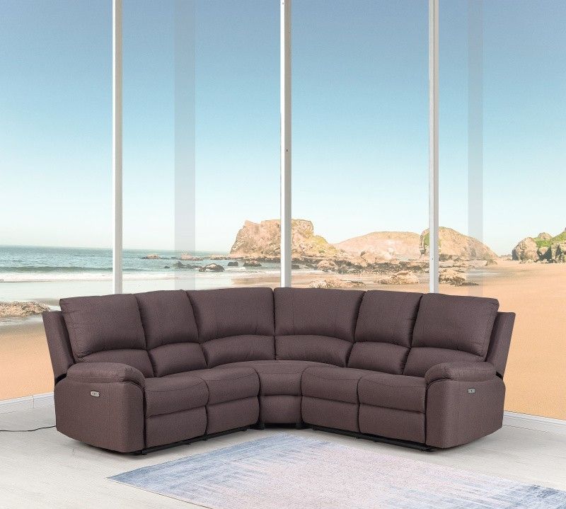 Polyester Blend Power Reclining U Shaped Three Piece Corner Sectional - Brown