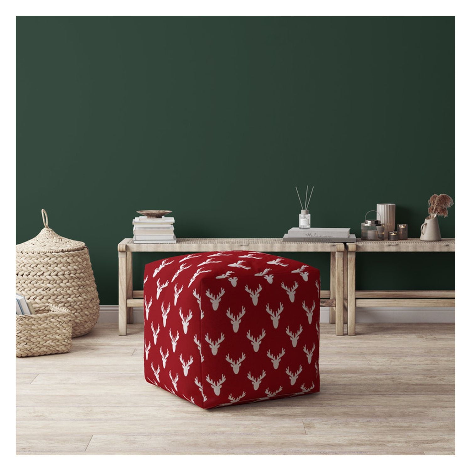 Cotton Stag, Pouf Cover - Red / White