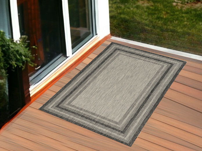 3' X 4' Machine Woven UV Treated Bordered Indoor / Outdoor Accent Rug - Gray