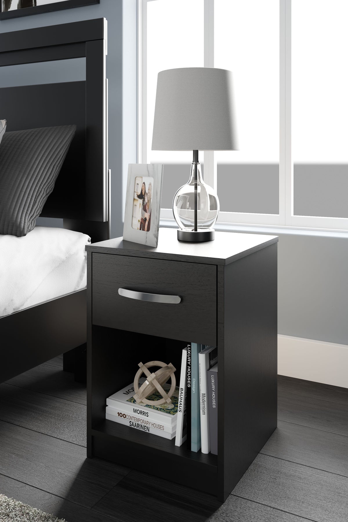 Finch - Black - One Drawer Night Stand - 23" Height by Signature Design by Ashley® | Bel Furniture