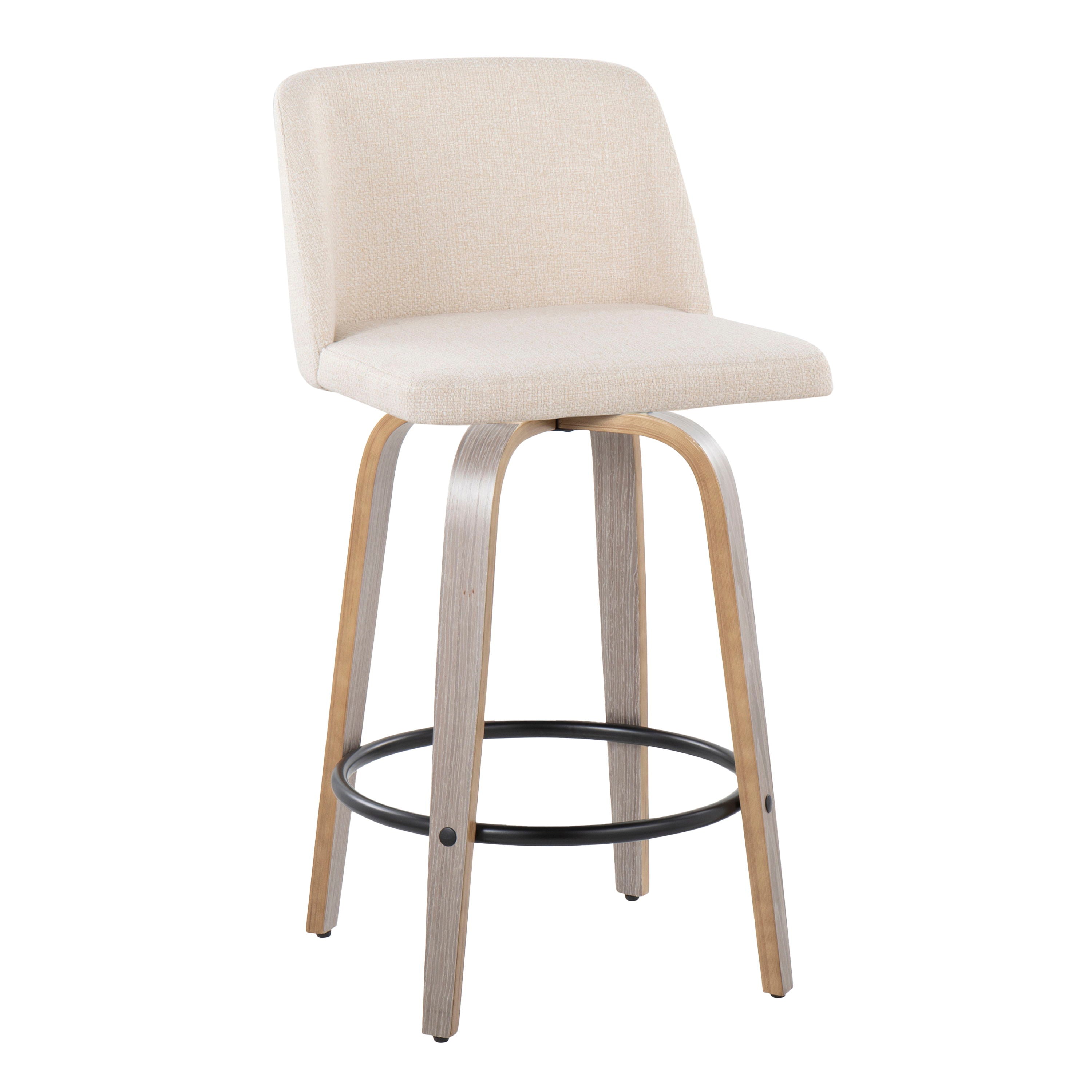 Toriano - Contemporary Fixed Height Counter Stool With Swivel & Round Footrest (Set of 2)