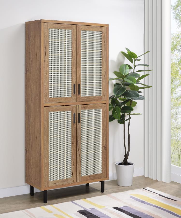 Teller - 4-Door Tall Shoe Storage Cabinet - Natural Oak by Coaster Fine Furniture | Bel Furniture