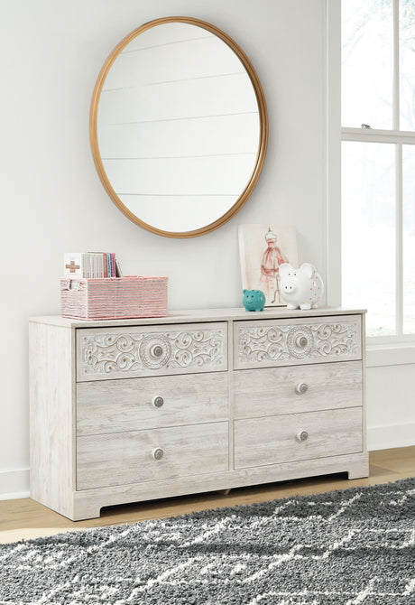 Paxberry - Whitewash - Six Drawer Dresser - Vinyl-Wrapped by Signature Design by Ashley® | Bel Furniture