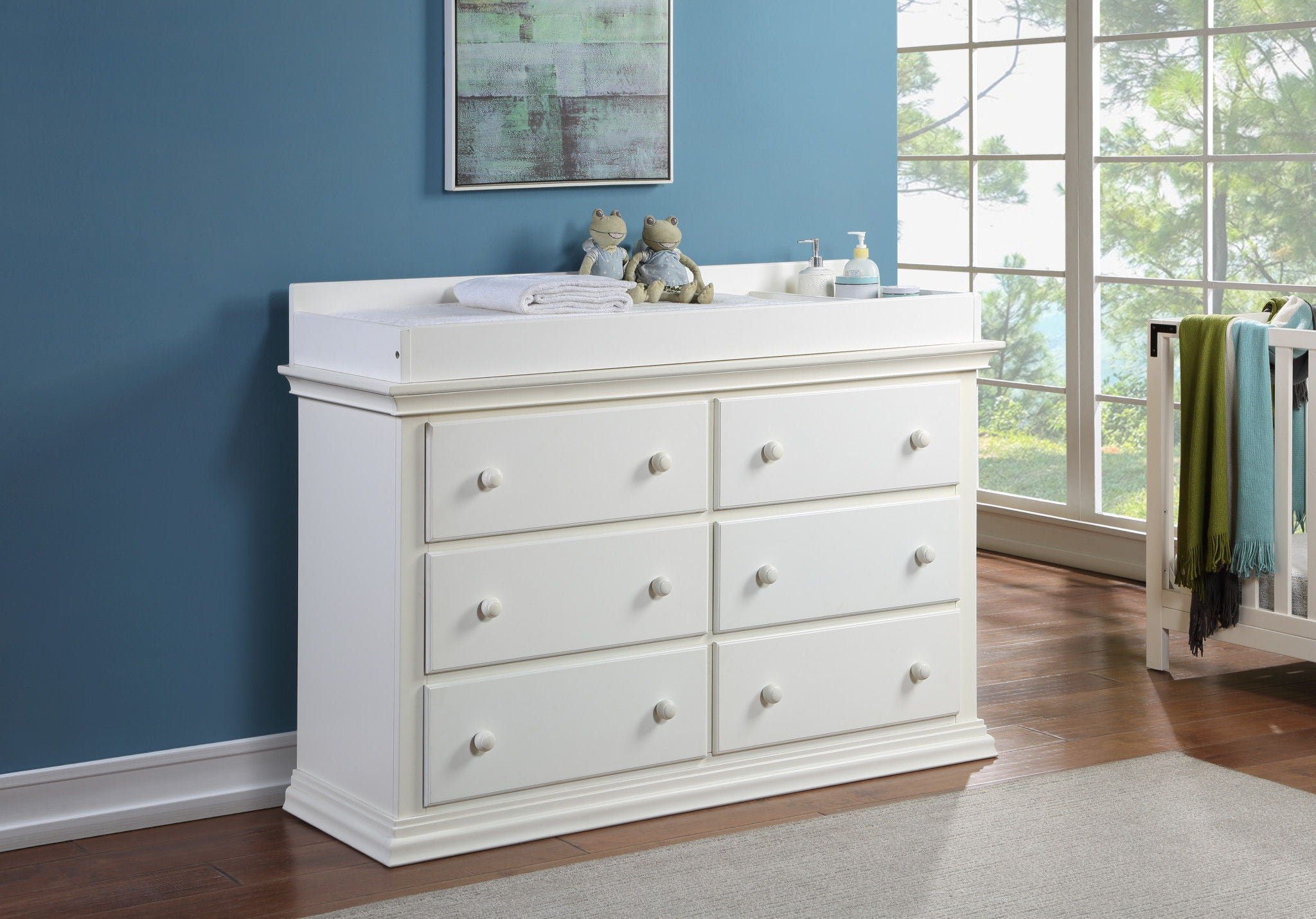 Solid Wood, Six Drawer Double Dresser - White