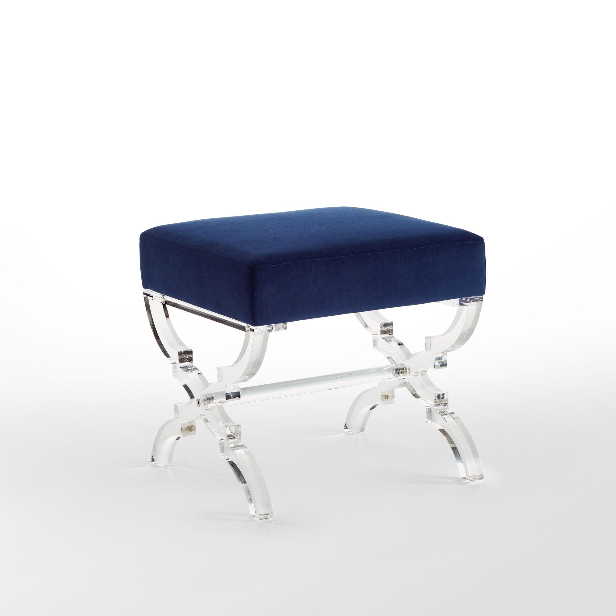 Velvet Ottoman - Navy Blue / Clear