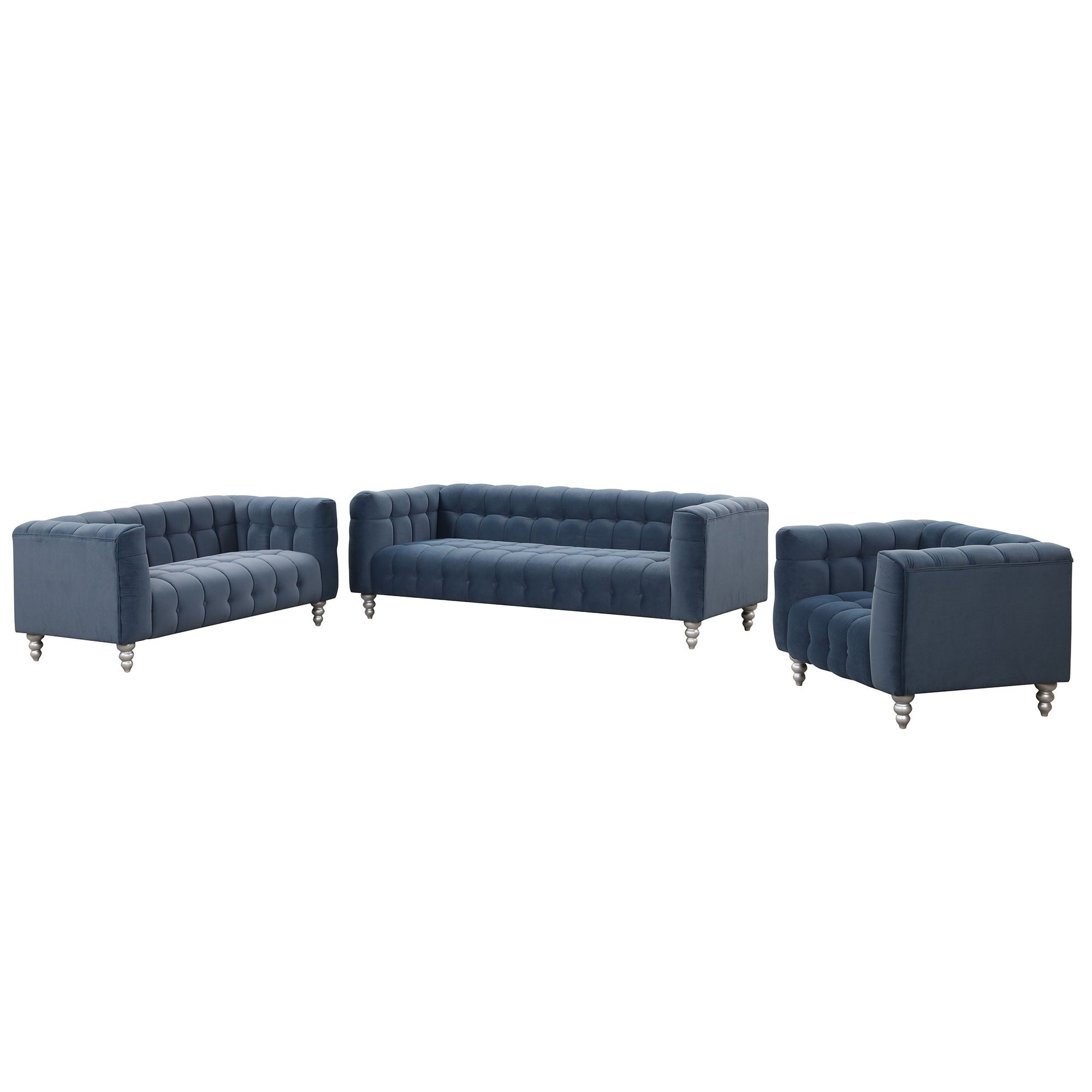 Modern 3 Piece Sofa Set With Solid Wood Legs, Buttoned Tufted Backrest, Dutch Fleece Upholstered Sofa Set Including Three Seater Sofa, Double Seat And Living Room Furniture Set Single Chair