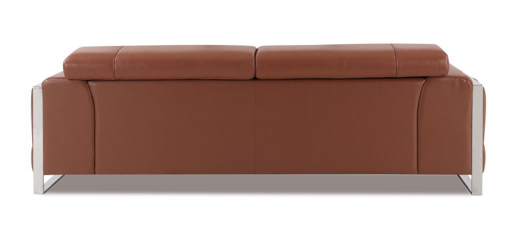 Italian Leather Sofa With Silver Legs - Camel