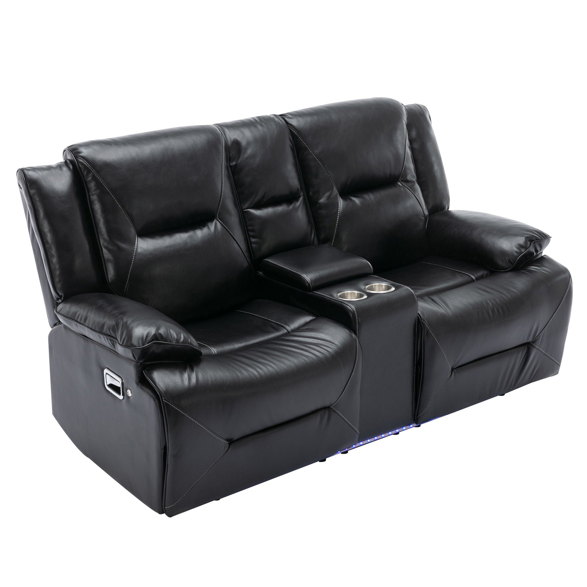 Home Theater Recliner Set Manual Recliner Chair With A Led Light Strip Two Built-In Cup Holders For Living Room