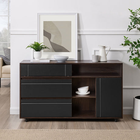 Contemporary Detailed Door Sideboard With Open Storage by Walker Edison | Bel Furniture