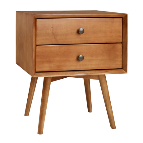 Mid Century Modern Double Drawer Nightstand - Caramel by Walker Edison | Bel Furniture