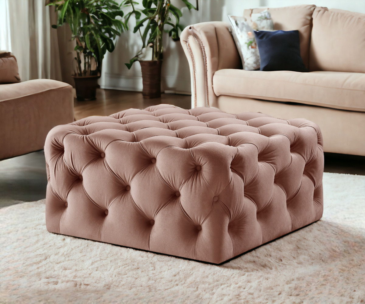 Velvet Rolling Tufted Cocktail Ottoman - Blush