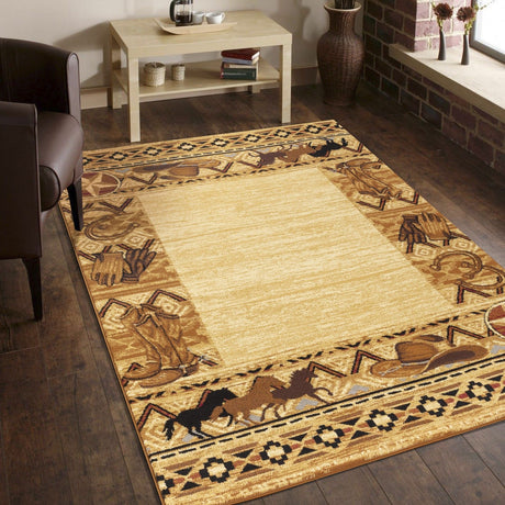 Tribes - 5'3" X 7'3" Southwest Area Rug Polypropylene - Beige by Icona Home Decor | Bel Furniture