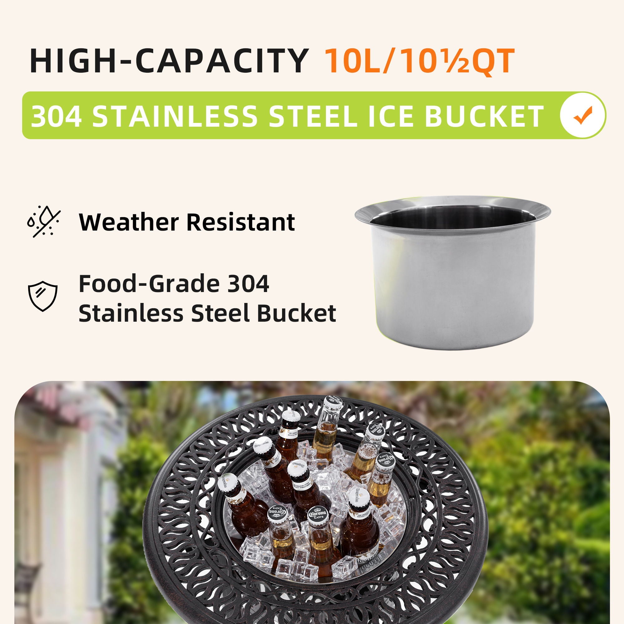 Food Grade Stainless Steel Ice Bucket / Pail Table Set - Hand Brushed Platina / Bronze