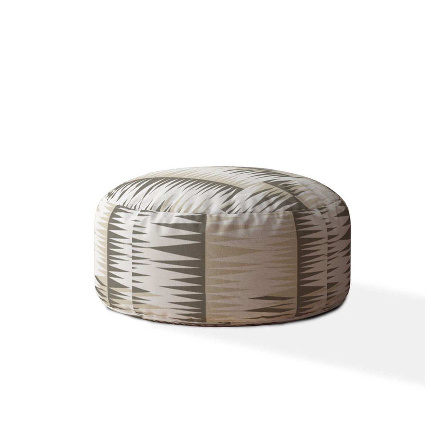 Cotton Round Chevron Pouf Ottoman - Beige