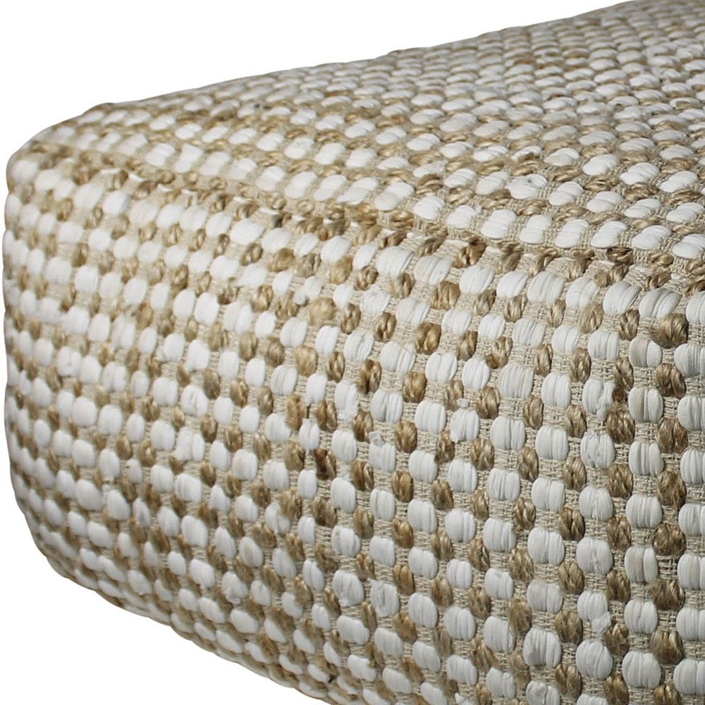 Hemp Dotted Rectangle Pouf - Natural