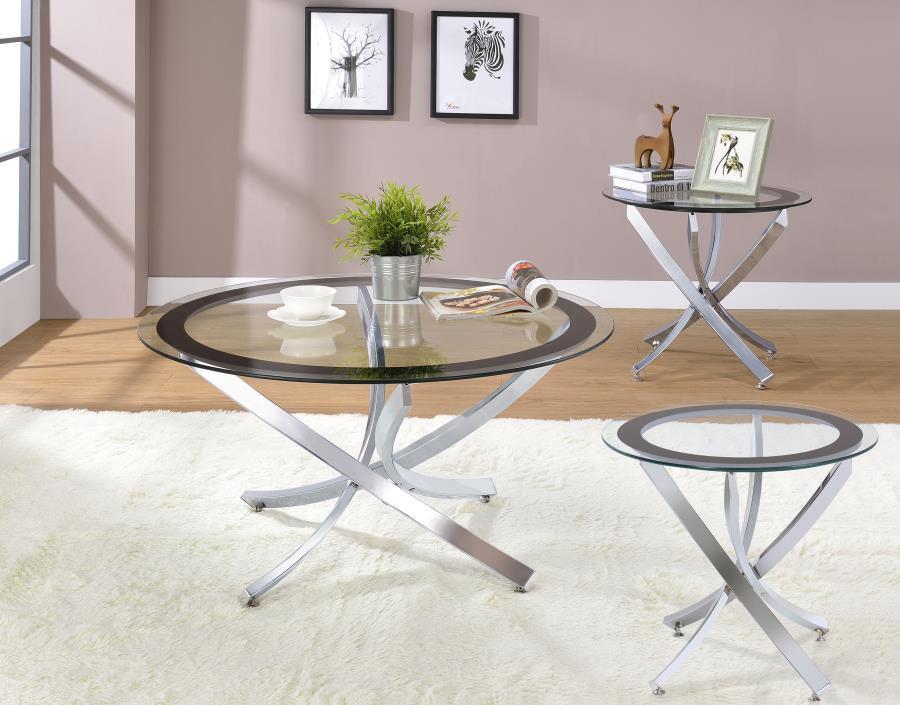 Brooke - Round Coffee Table Set Pearl Silver 3 Pc. Coffee Table, 2 End Tables by Coaster Fine Furniture | Bel Furniture