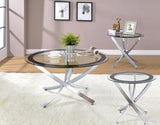Brooke - Round Coffee Table Set Pearl Silver 3 Pc. Coffee Table, 2 End Tables by Coaster Fine Furniture | Bel Furniture