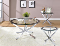 Brooke - Round Coffee Table Set Pearl Silver 3 Pc. Coffee Table, 2 End Tables by Coaster Fine Furniture | Bel Furniture