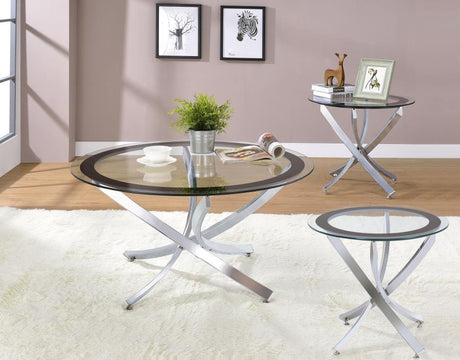 Brooke - Round Coffee Table Set Pearl Silver 3 Pc. Coffee Table, 2 End Tables by Coaster Fine Furniture | Bel Furniture