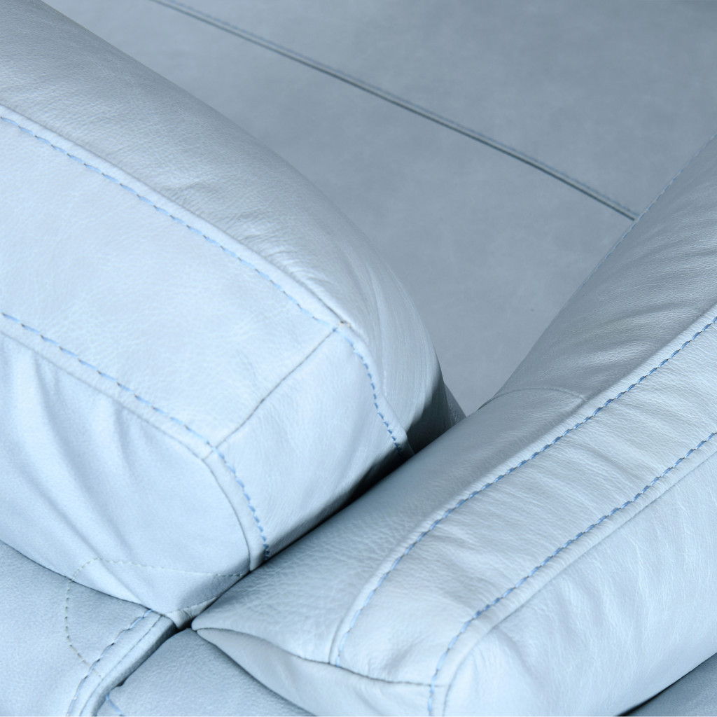 Leather Sofa With Black Legs - Sky Blue