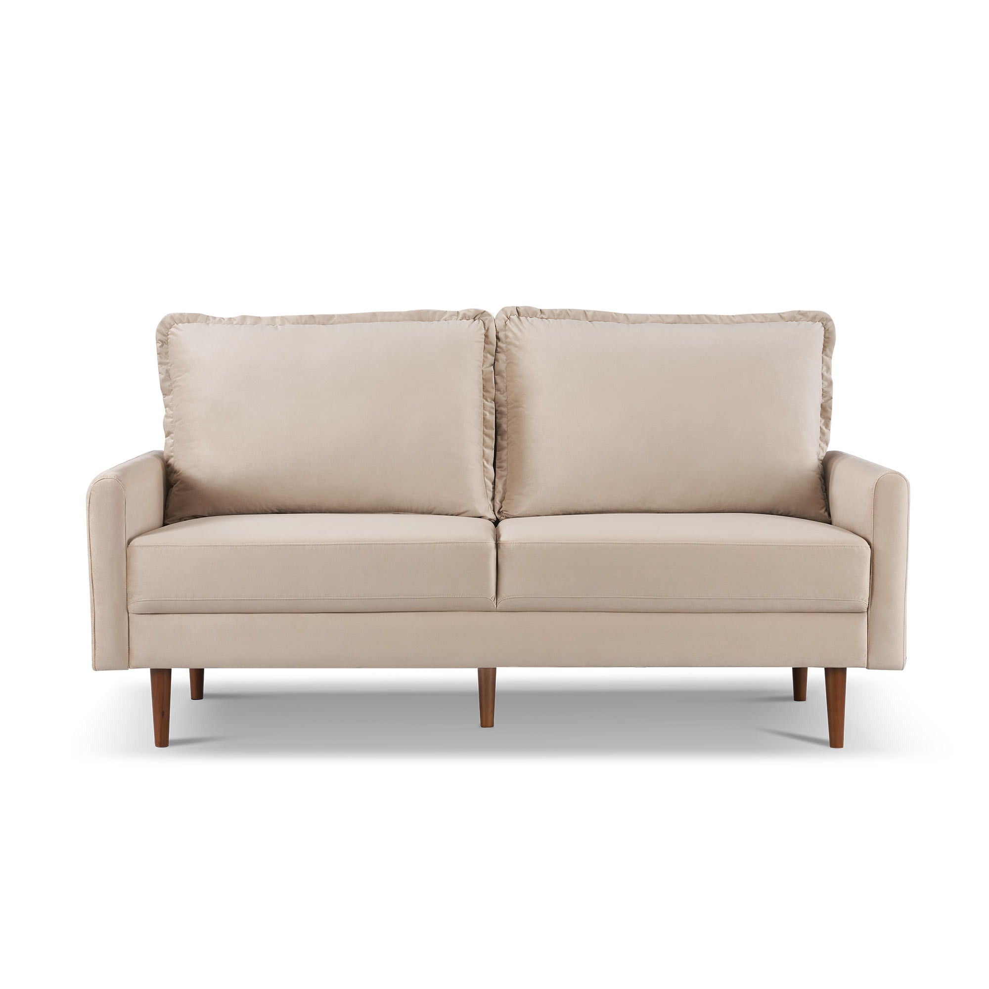 Velvet Sofa With Dark Brown Legs - Beige