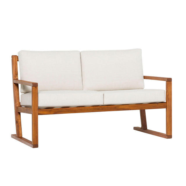 Contemporary Solid Wood Slat Back Patio Loveseat - Brown by Walker Edison | Bel Furniture