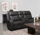 Raelynn - Upholstered Track Arm Motion Loveseat - Gray