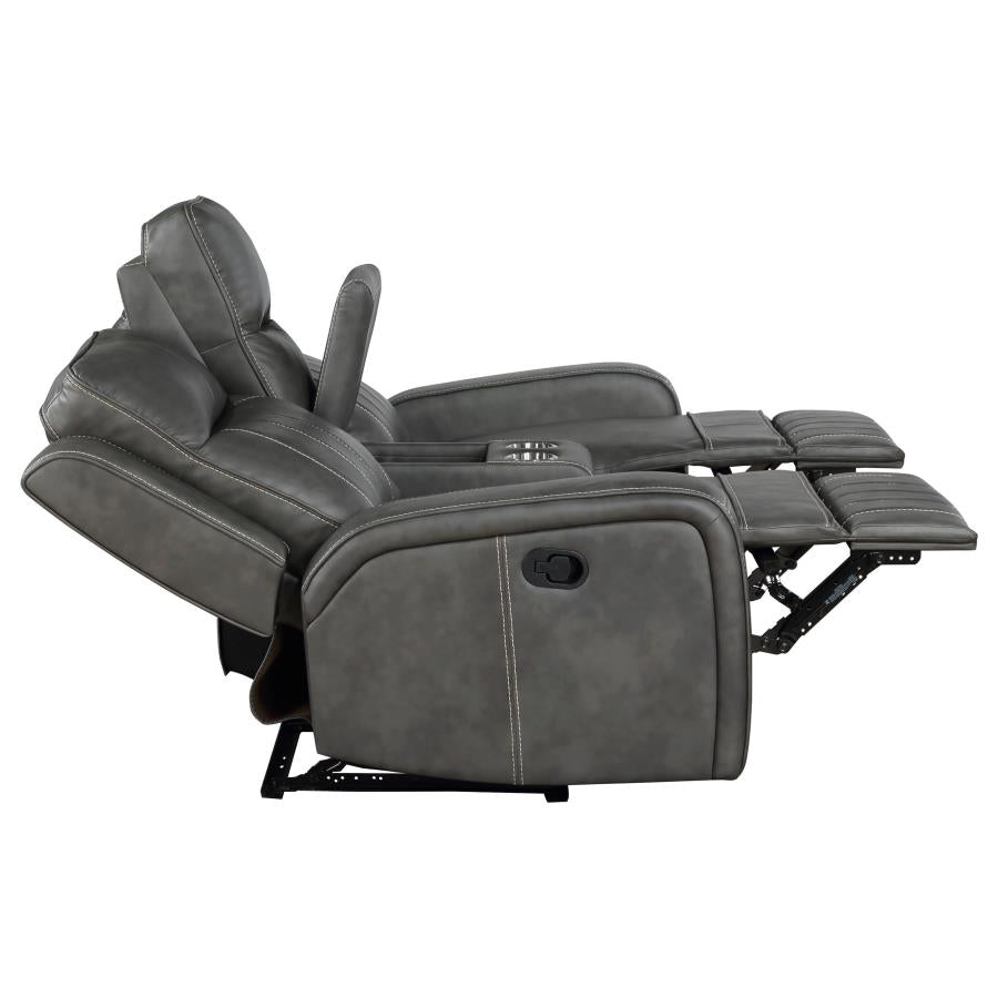 Raelynn - Upholstered Track Arm Motion Loveseat - Gray