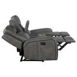 Raelynn - Upholstered Track Arm Motion Loveseat - Gray