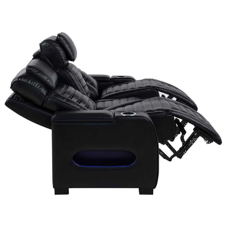 Zuma - Faux Leather Dual Power Reclining LED Sofa - Black