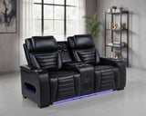 Zuma - Faux Leather Dual Power Reclining LED Loveseat - Black