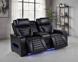 Zuma - Faux Leather Dual Power Reclining LED Loveseat - Black
