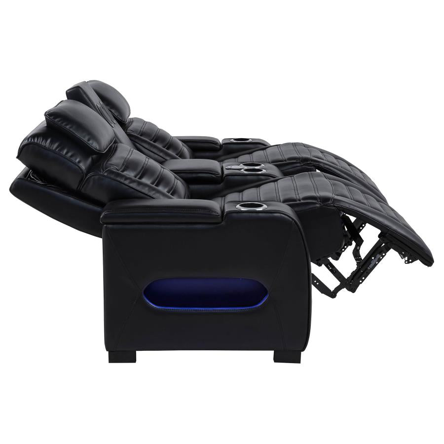 Zuma - Faux Leather Dual Power Reclining LED Loveseat - Black
