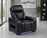 Zuma - Faux Leather Upholstered Dual Power LED Recliner - Black